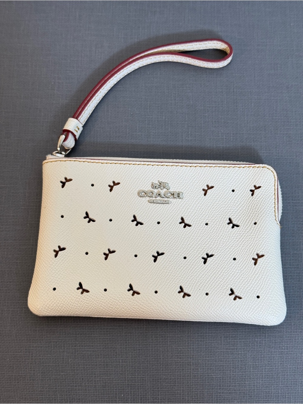 Coach Corner Zip Perforated Crossgrain Leather Wristlet (Style F59796)
